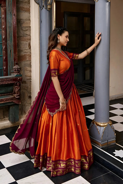 Rust South indian Half Saree Lehenga