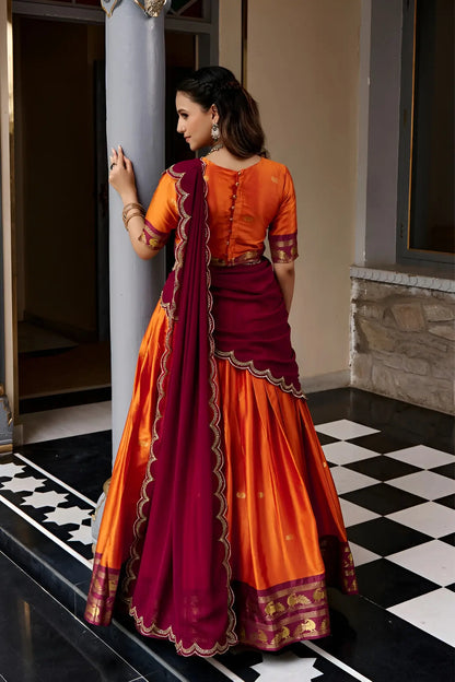 Rust South indian Half Saree Lehenga