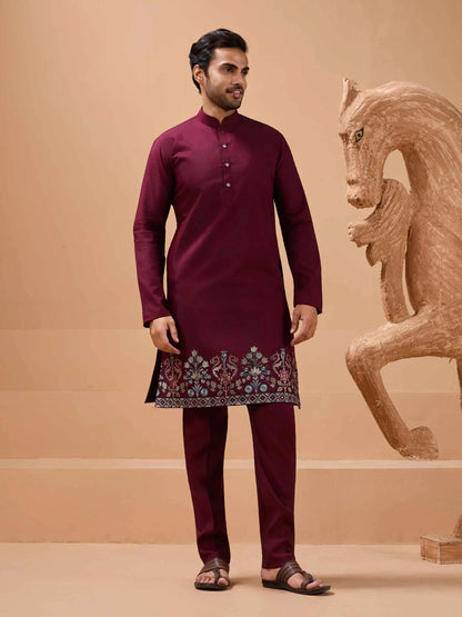 Stylish Maroon Kurta Set With Sequins Embroidery Jacket