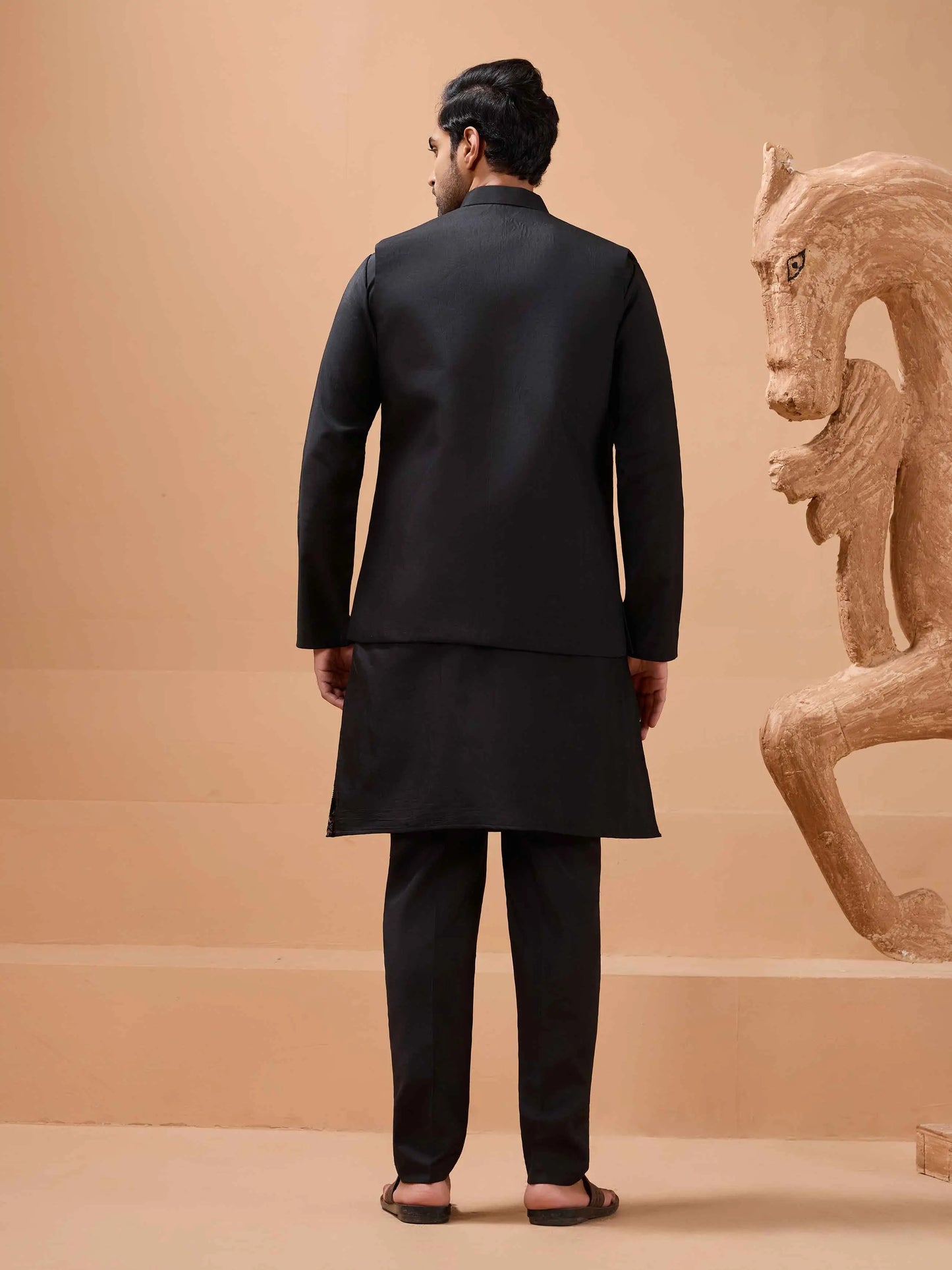 Stylish Black Kurta Set With Sequins Embroidery Jacket