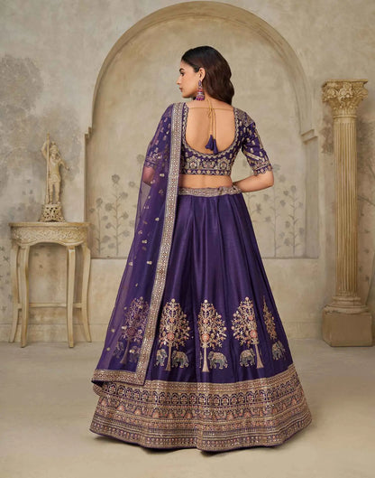 Royal Purple Wedding Lehenga With Elephant Motifs