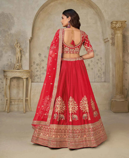 Red Bridal Lehenga Ensemble With Elephant Motifs