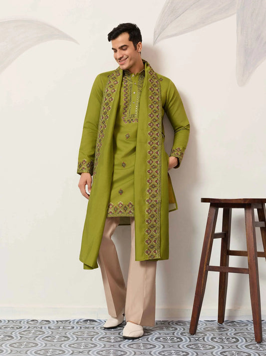 Trendy Green Embroidery Kurta & Dupatta
