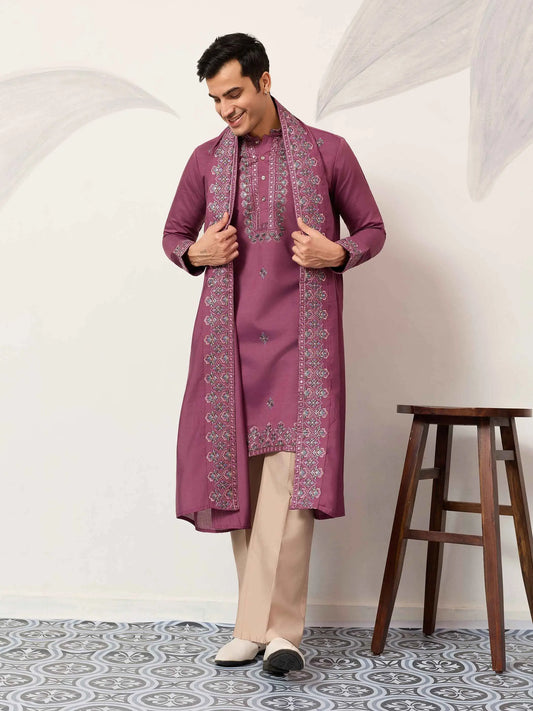 Dark Mauve Embroidery Kurta & Dupatta