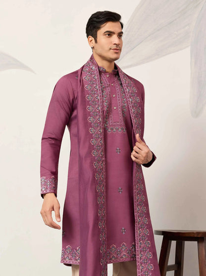 Dark Mauve Embroidery Kurta & Dupatta
