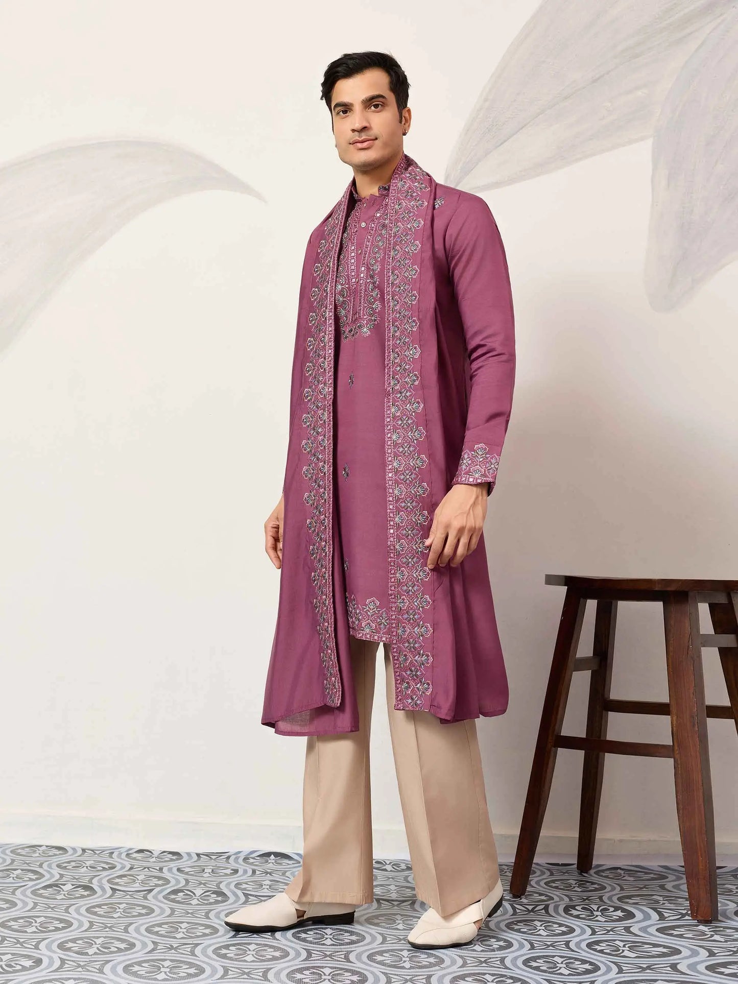 Dark Mauve Embroidery Kurta & Dupatta
