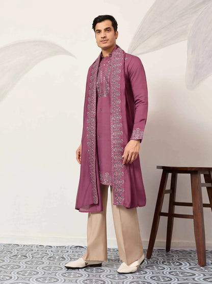 Dark Mauve Embroidery Kurta & Dupatta