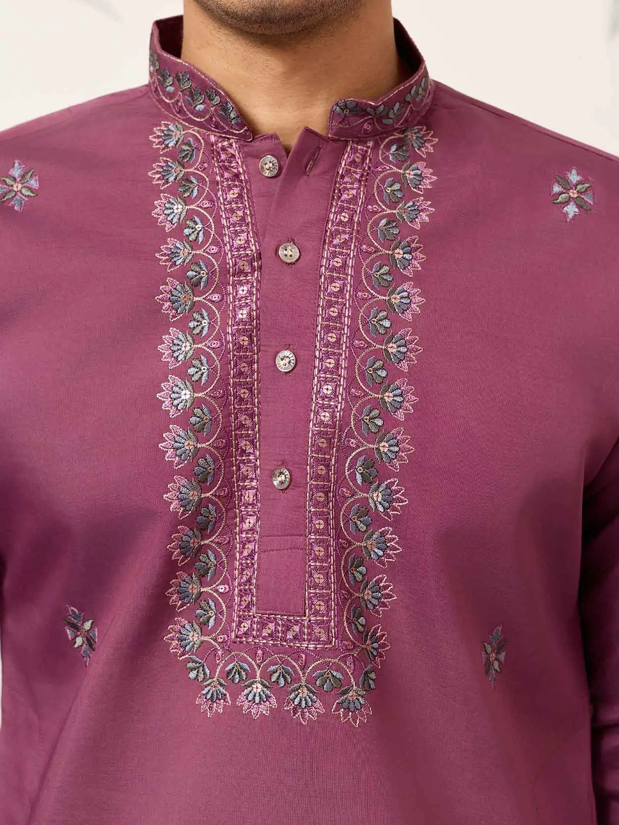 Dark Mauve Embroidery Kurta & Dupatta