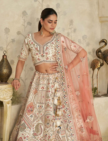 Cream Lehenga With Intricate Royal Embroidery Motifs