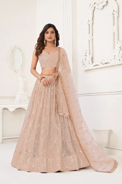 Soft Peach Net Embroidery Lehenga Choli