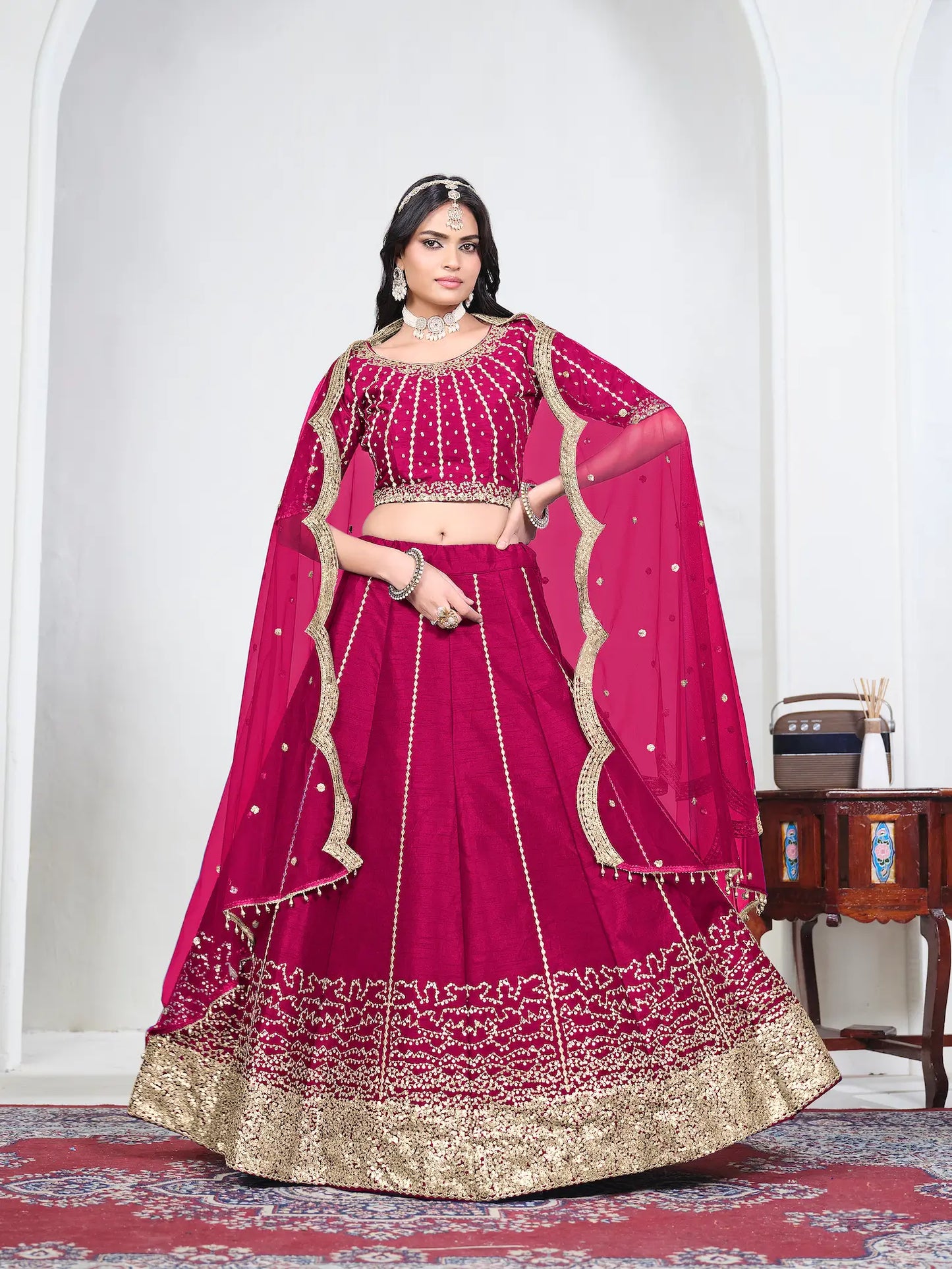 Rani Pink Art Silk Embroidery Lehenga Choli