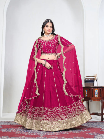 Rani Pink Art Silk Embroidery Lehenga Choli