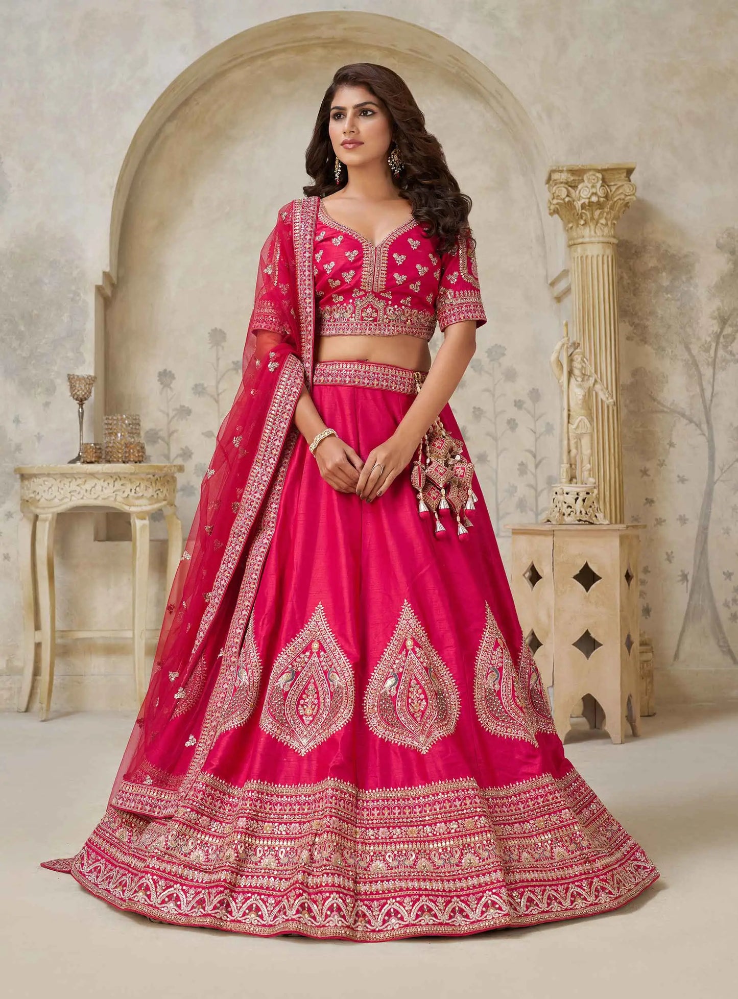 Pink Wedding Lehenga With Leaf Motifs