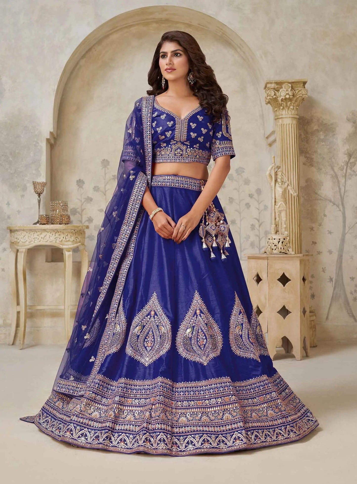 Royal Blue Bridal Lehenga With Zari Work