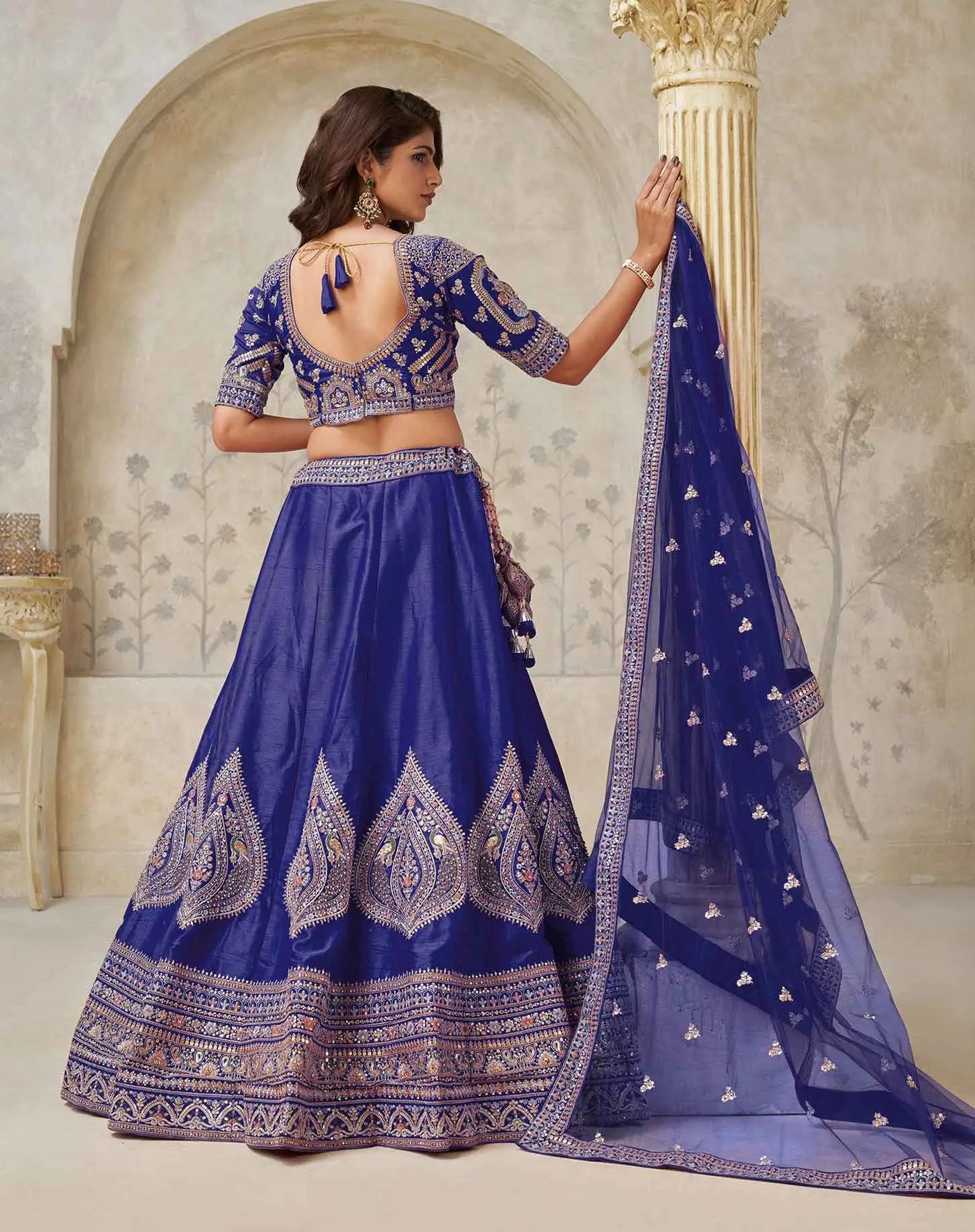 Royal Blue Bridal Lehenga With Zari Work