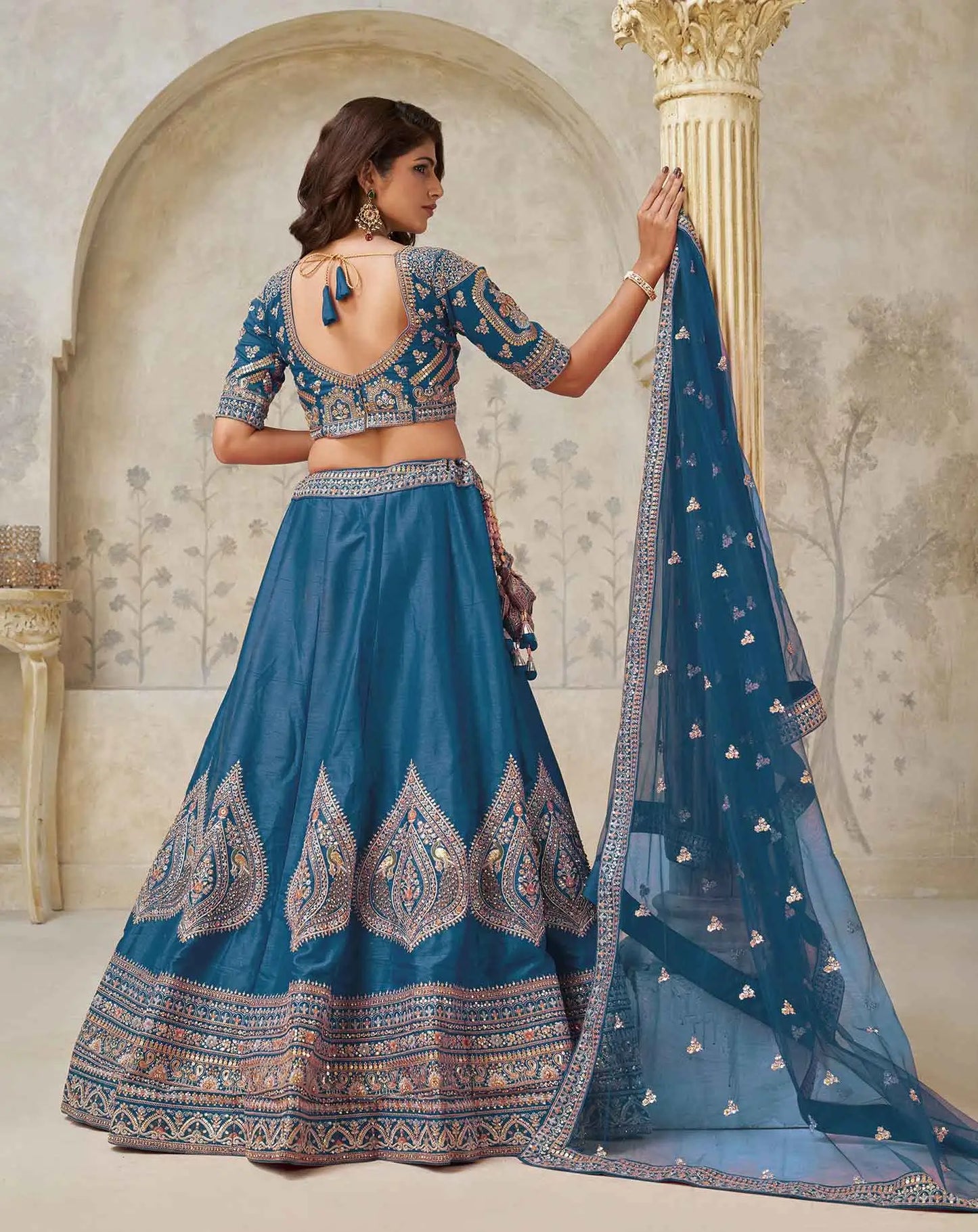 Teal Blue Elegant Wedding lehenga With Zari Work