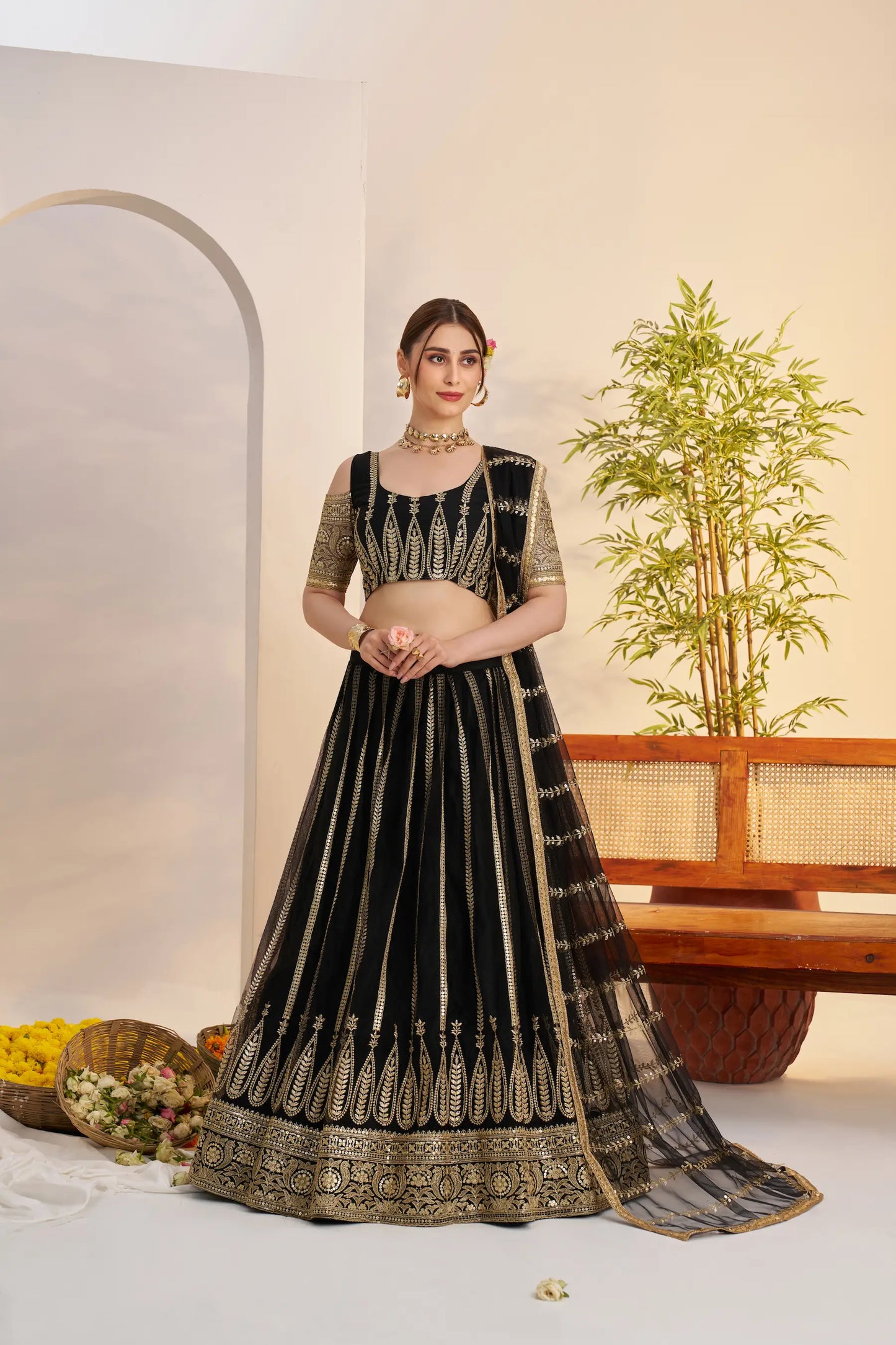 Black Net Lehenga Choli With Embroidery Work