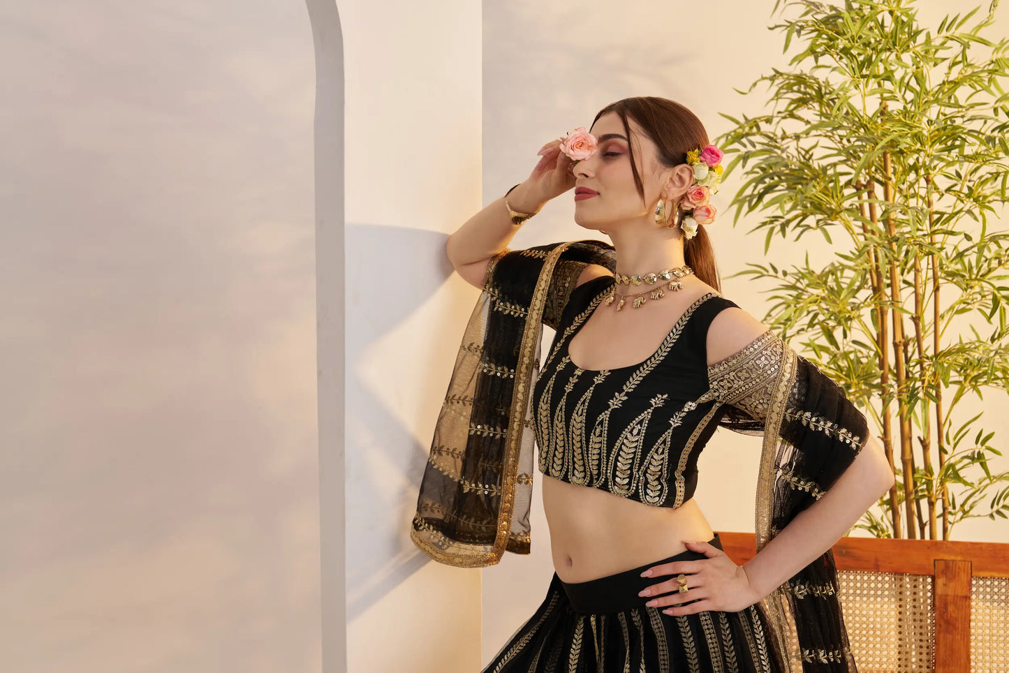 Black Net Lehenga Choli With Embroidery Work