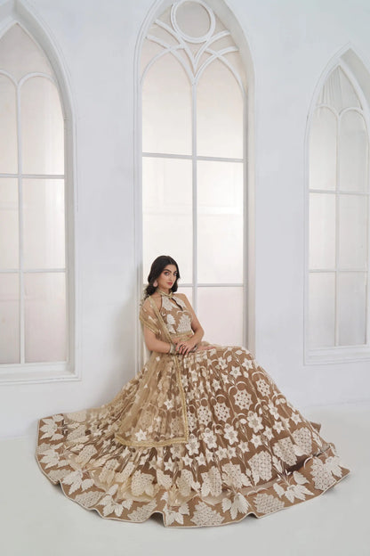 Dark Beige Embroidered Lehenga Choli