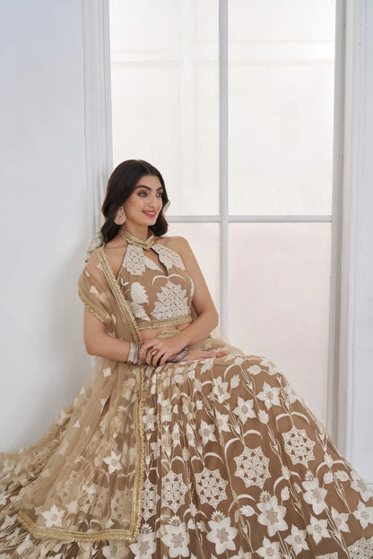 Dark Beige Embroidered Lehenga Choli