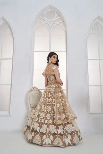 Dark Beige Embroidered Lehenga Choli