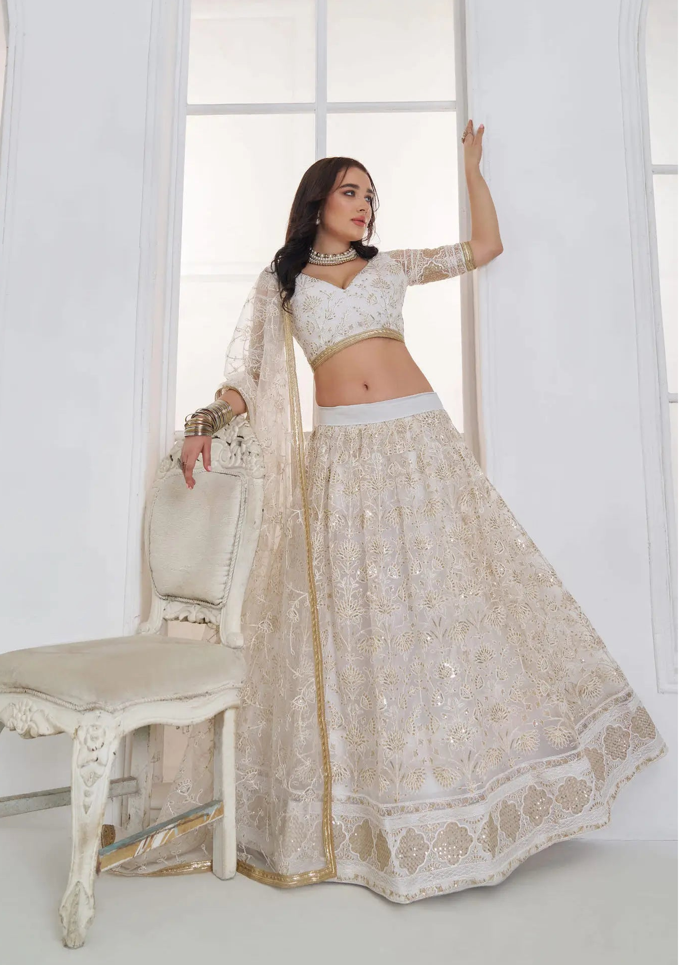 Pearl White Embroidered Lehenga Choli