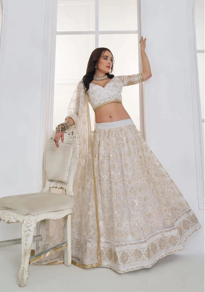 Pearl White Embroidered Lehenga Choli