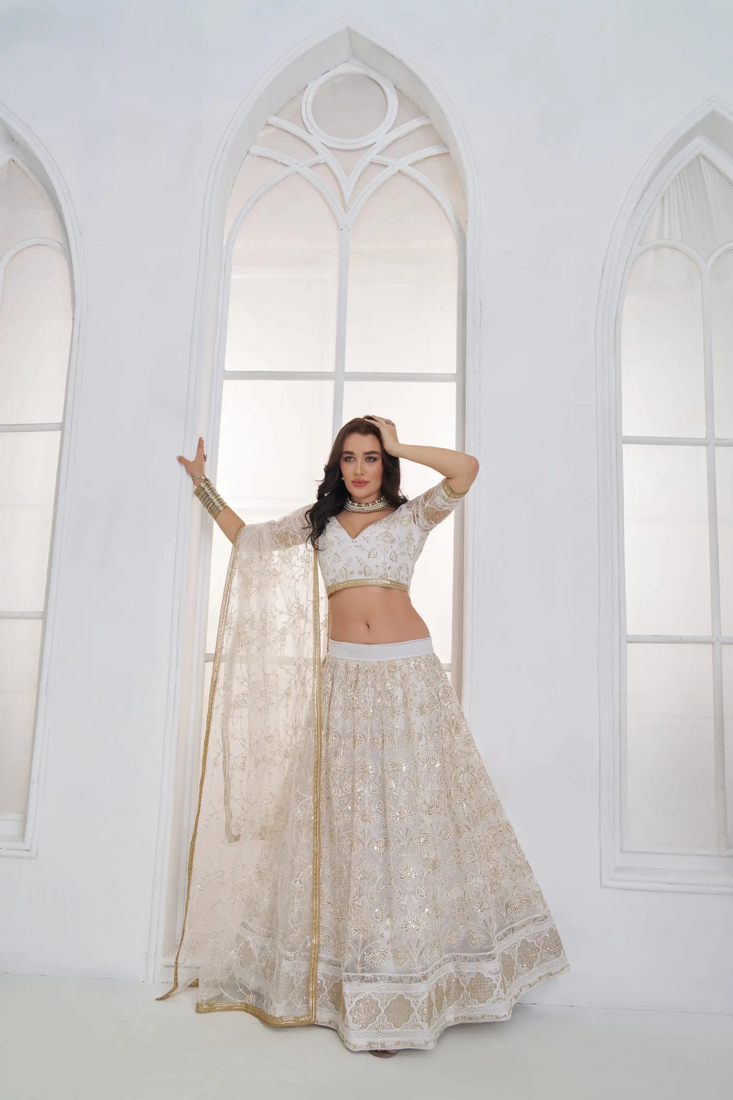 Pearl White Embroidered Lehenga Choli
