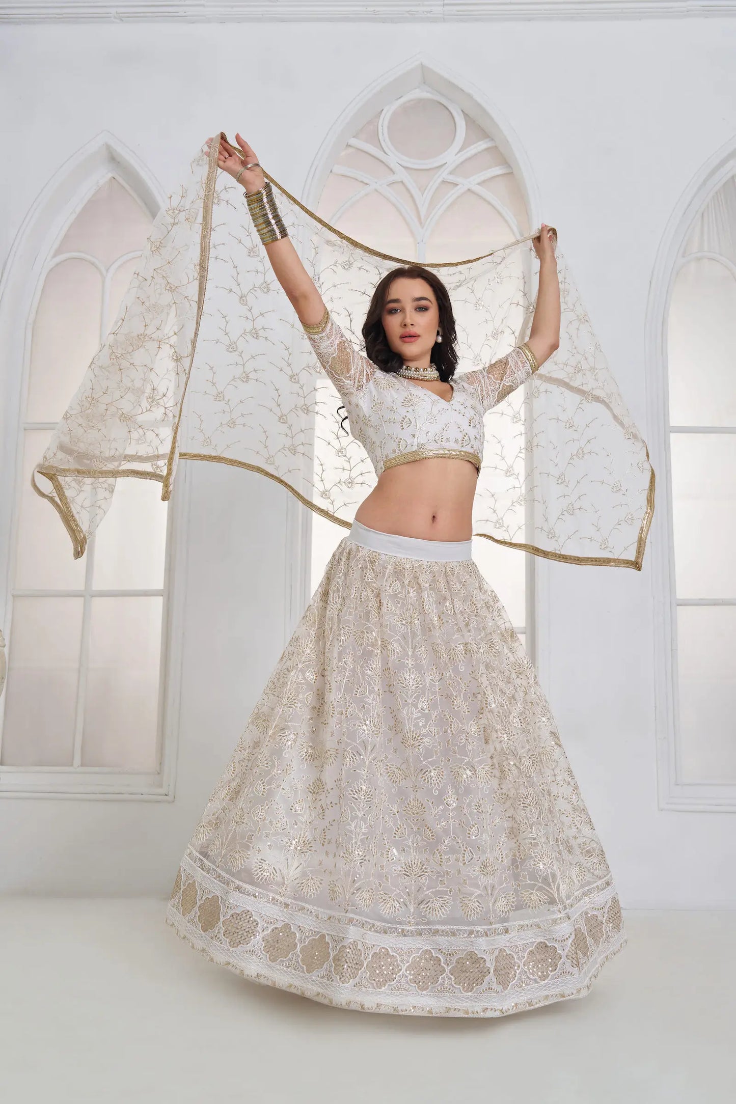 Pearl White Embroidered Lehenga Choli