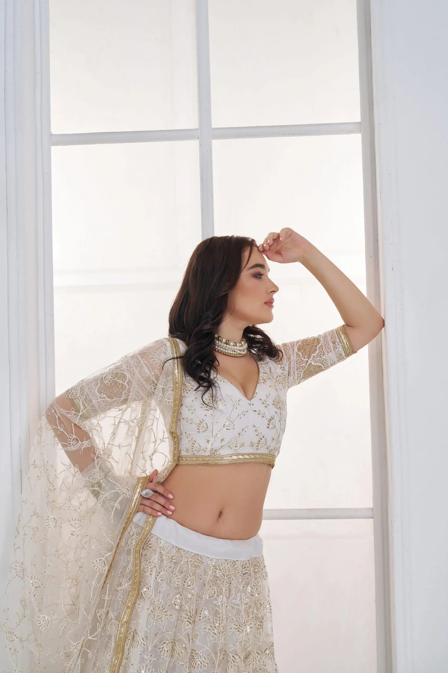 Pearl White Embroidered Lehenga Choli