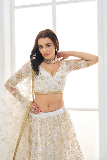 Pearl White Embroidered Lehenga Choli