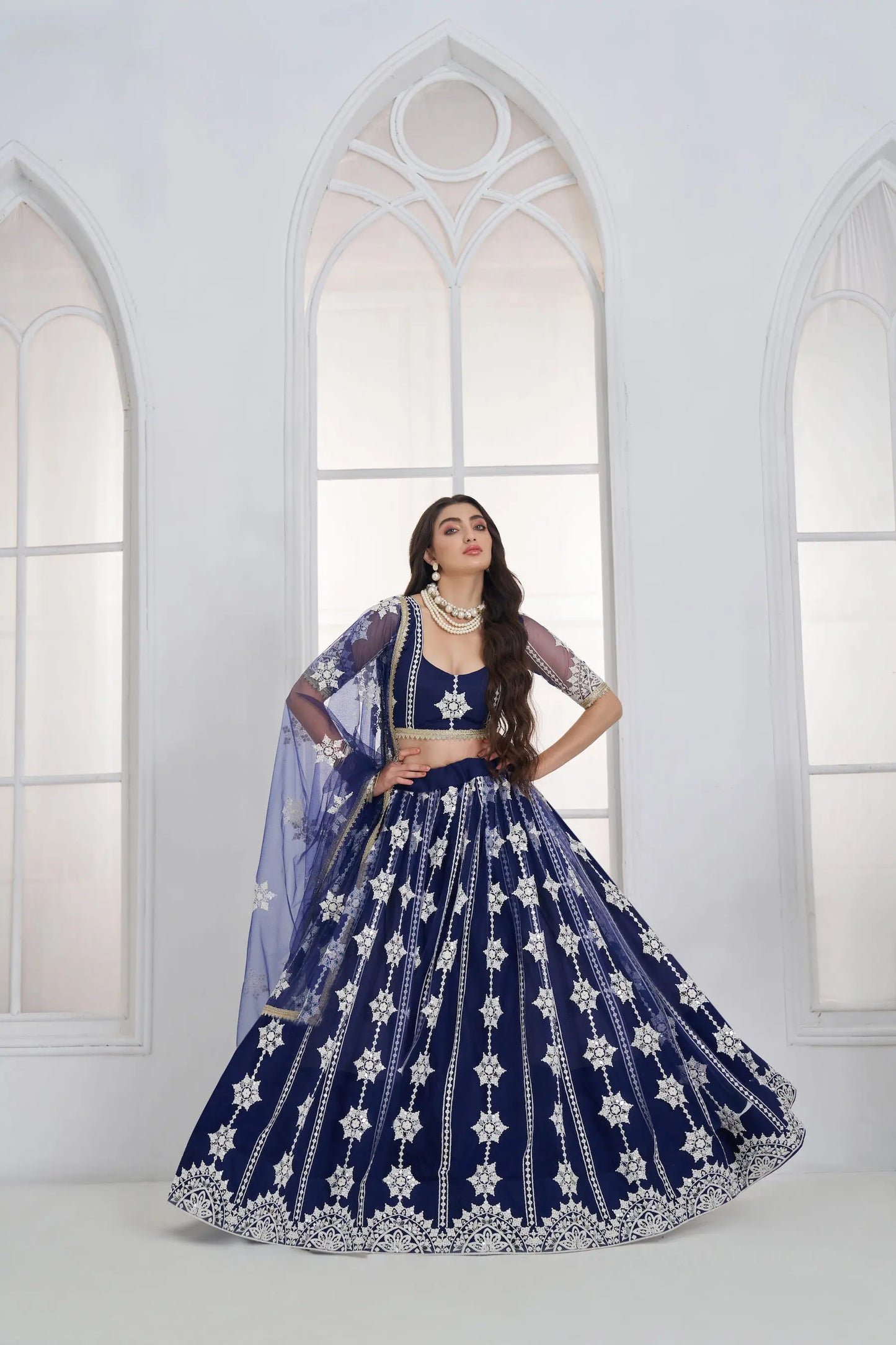 Navy Blue Embroidered Lehenga Choli
