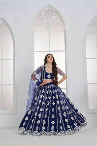 Navy Blue Embroidered Lehenga Choli
