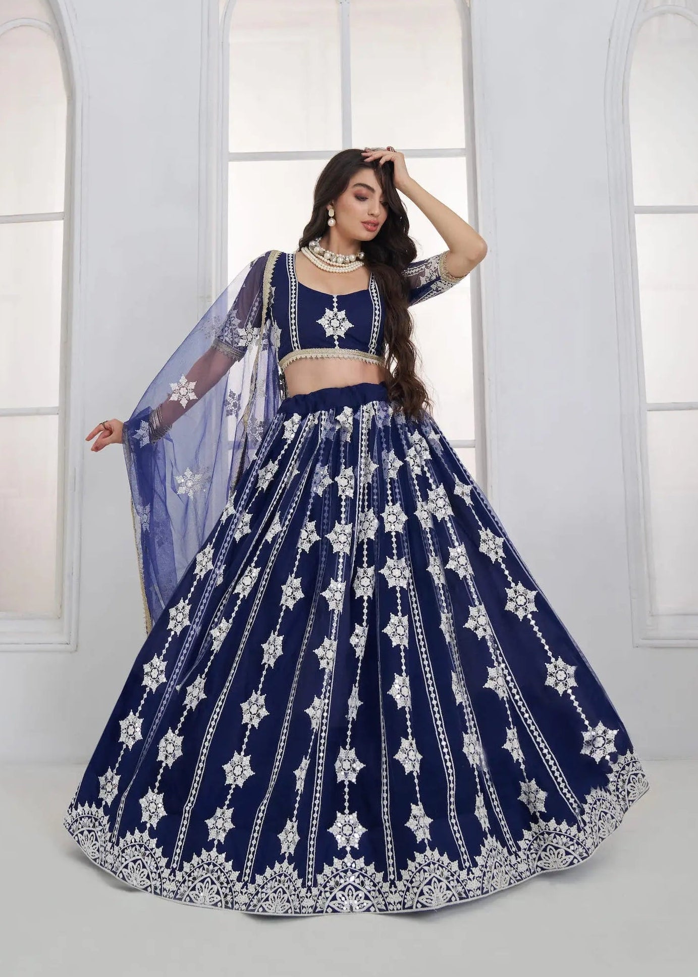 Navy Blue Embroidered Lehenga Choli