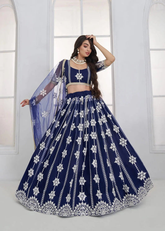Navy Blue Embroidered Lehenga Choli