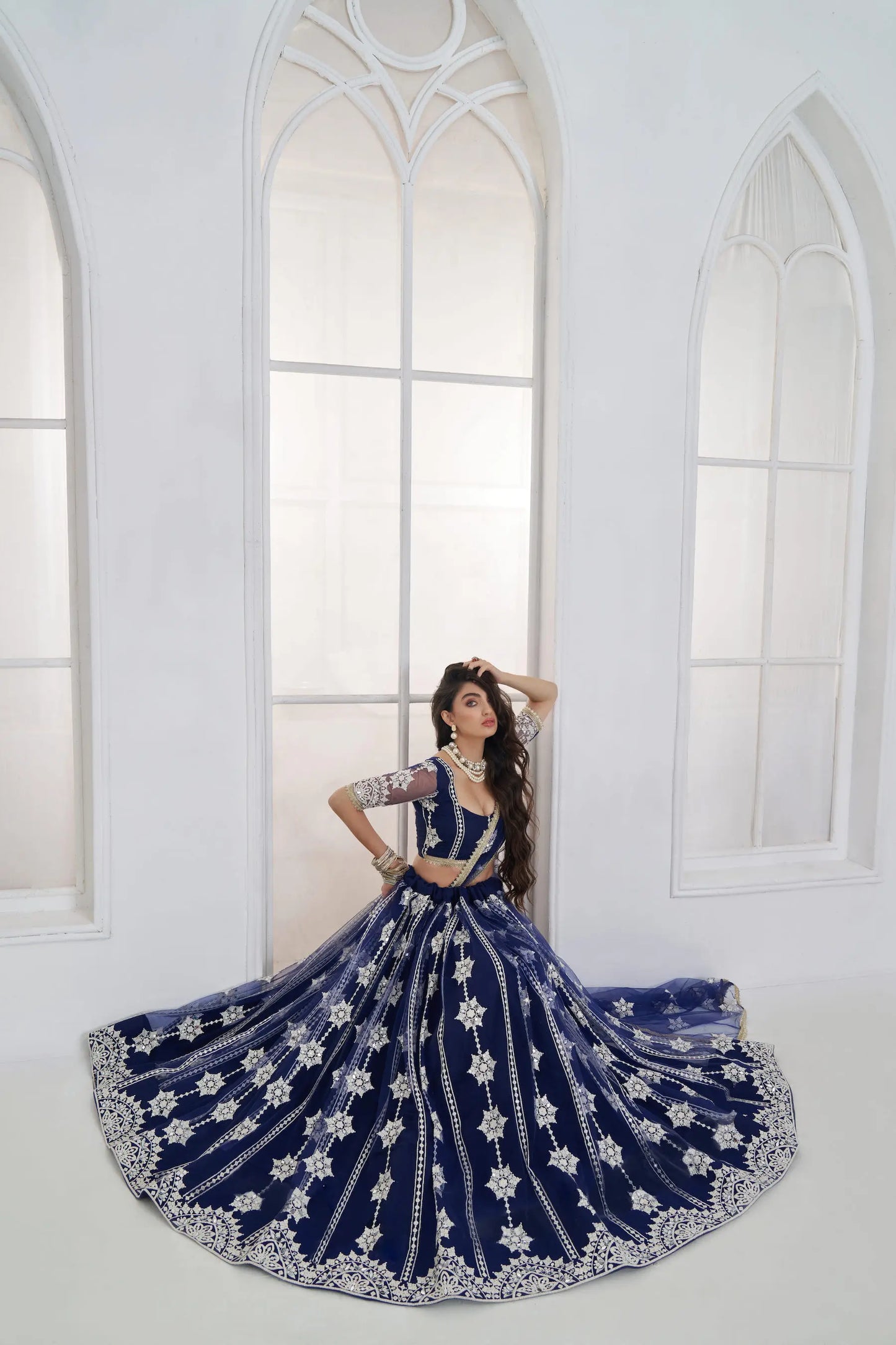 Navy Blue Embroidered Lehenga Choli