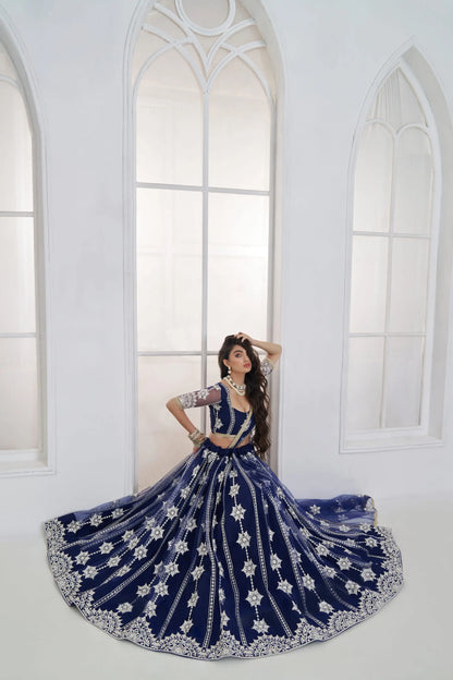 Navy Blue Embroidered Lehenga Choli