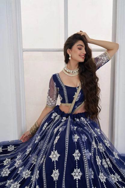 Navy Blue Embroidered Lehenga Choli
