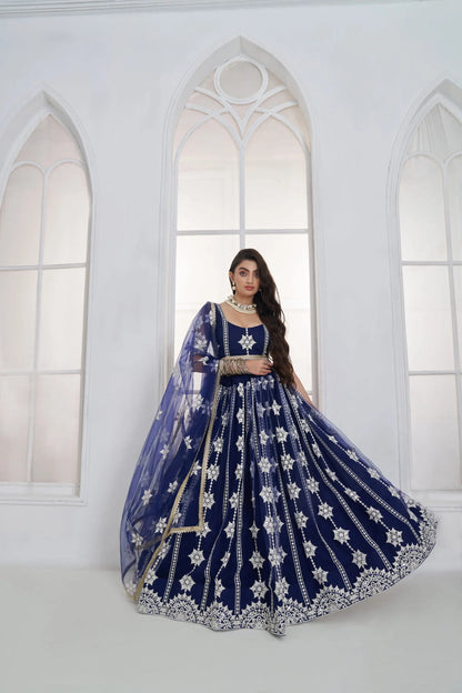Navy Blue Embroidered Lehenga Choli