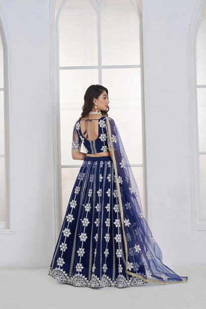 Navy Blue Embroidered Lehenga Choli