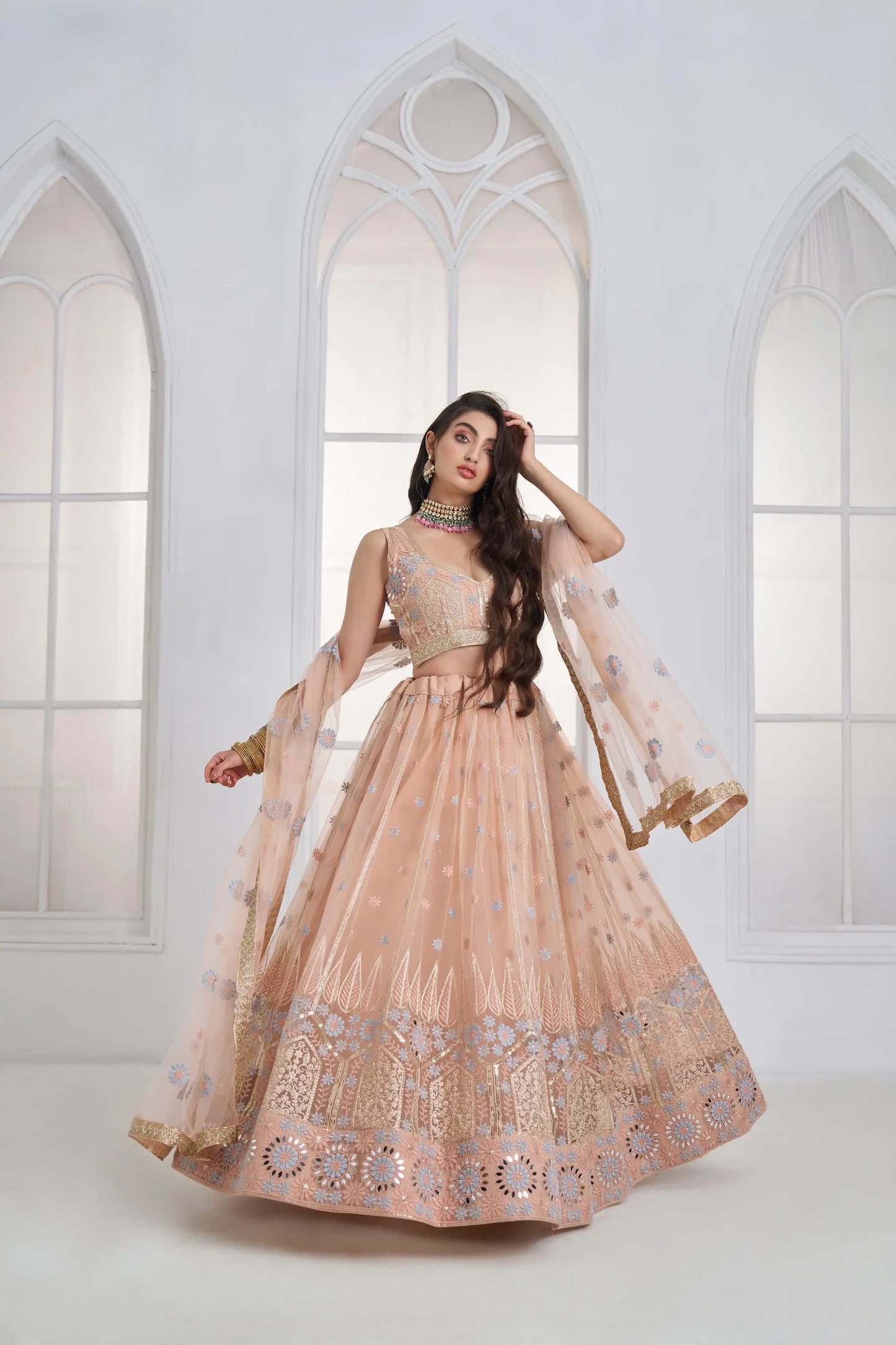Blush Peach Embroidered Lehenga Choli