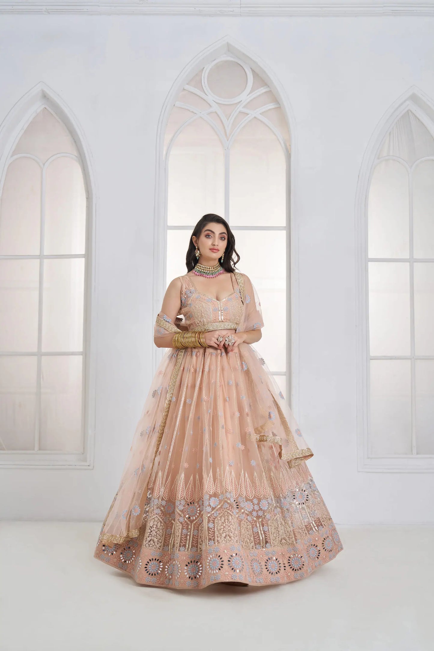 Blush Peach Embroidered Lehenga Choli