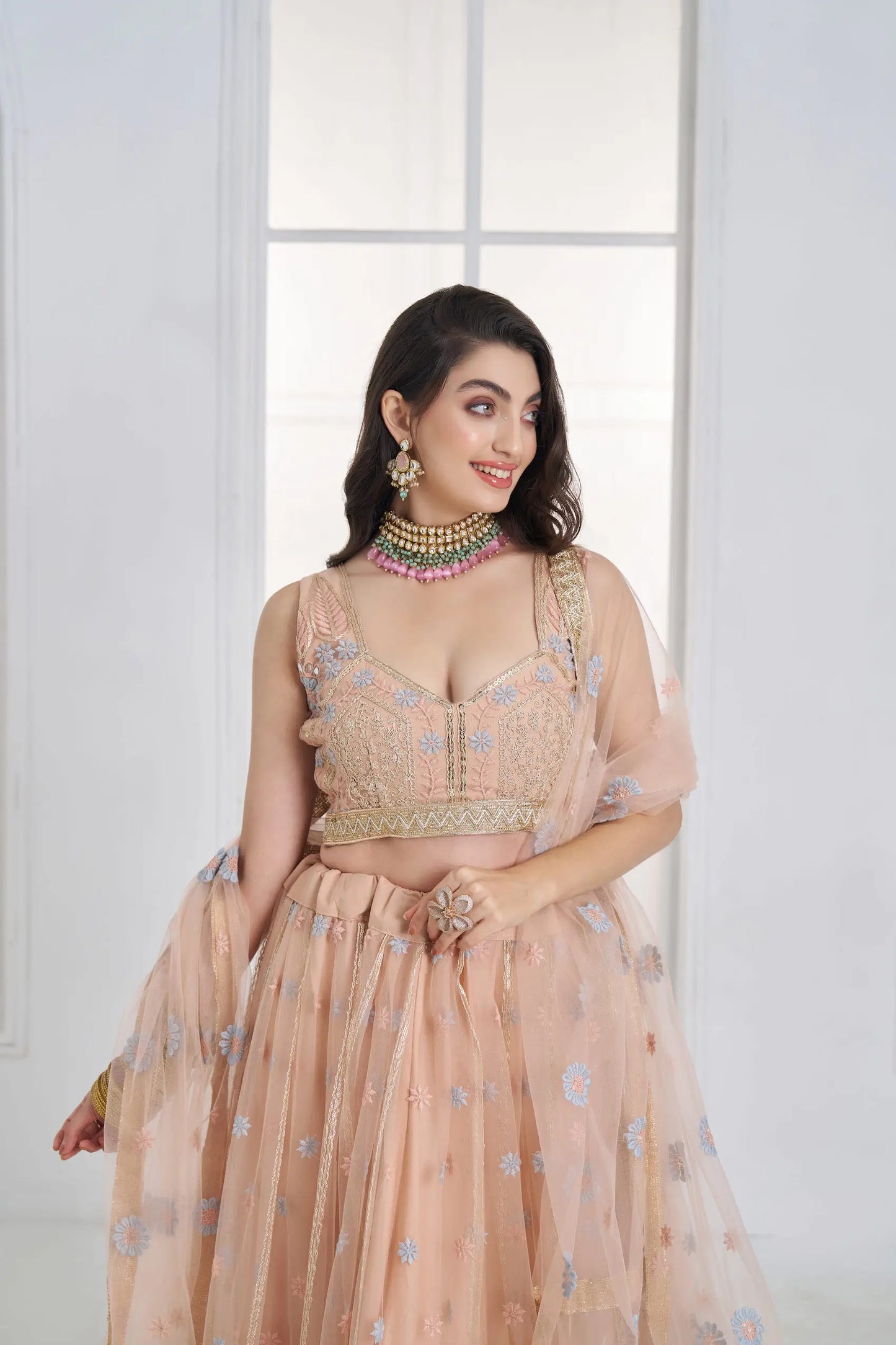 Blush Peach Embroidered Lehenga Choli