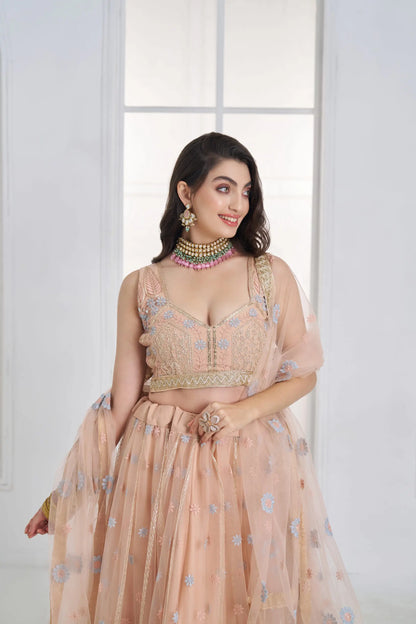 Blush Peach Embroidered Lehenga Choli