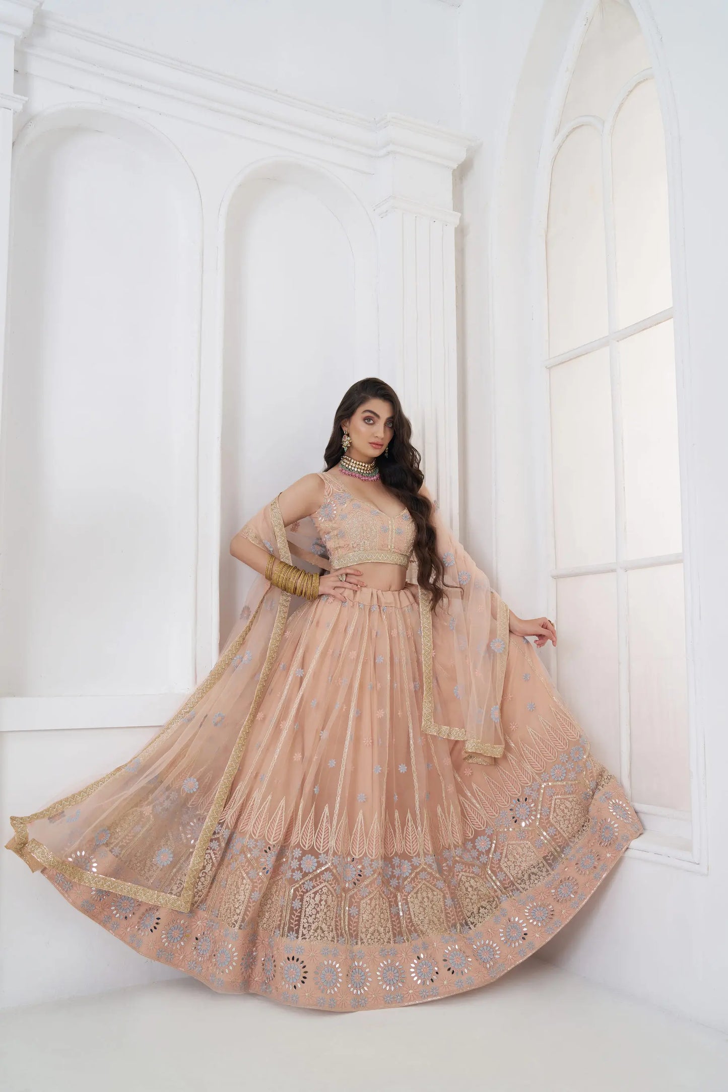 Blush Peach Embroidered Lehenga Choli