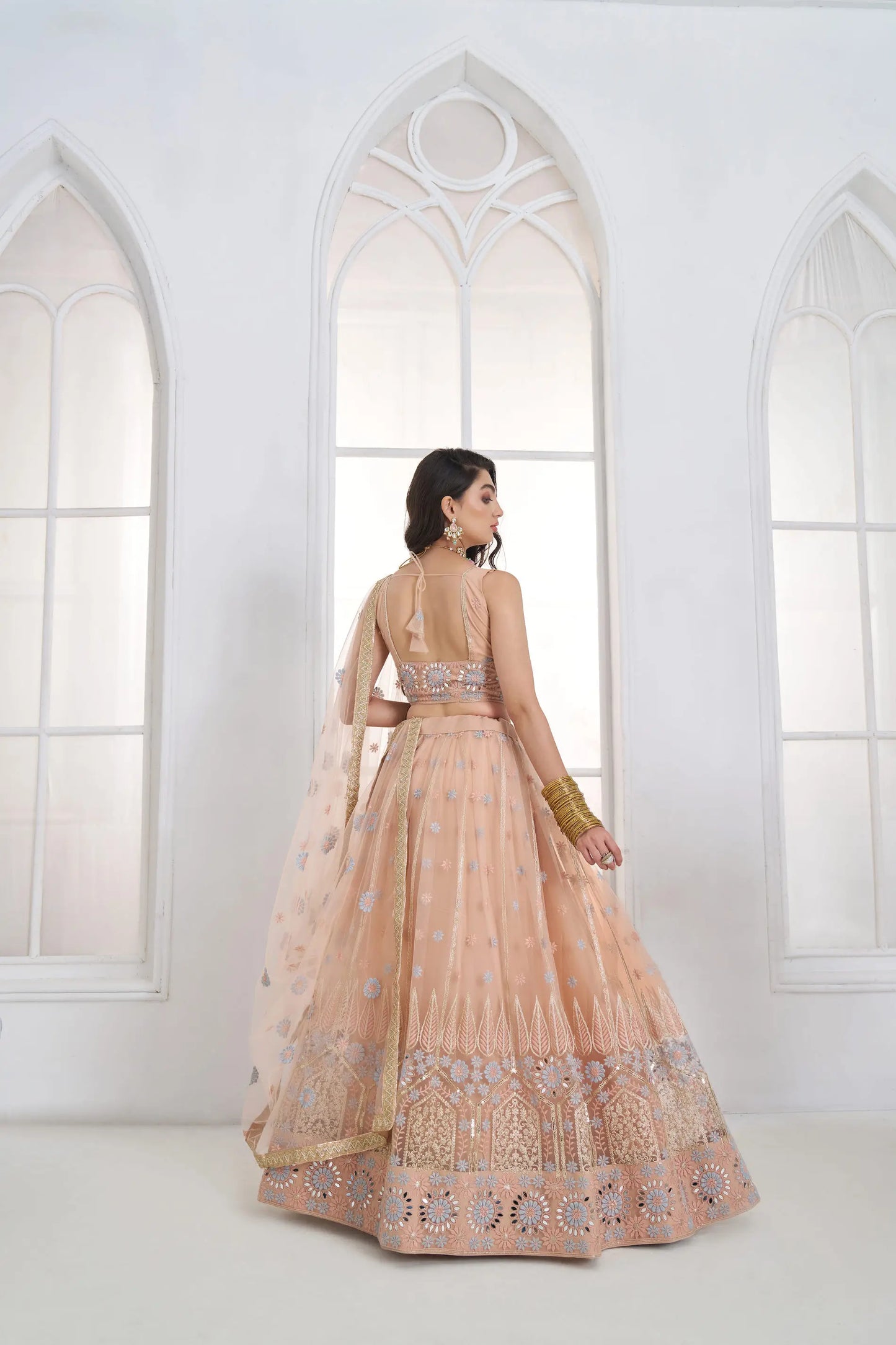 Blush Peach Embroidered Lehenga Choli