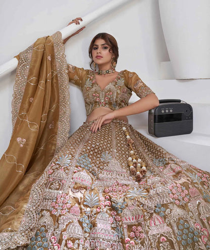 Traditional Bridal Lehenga With Temple & Cow Motifs