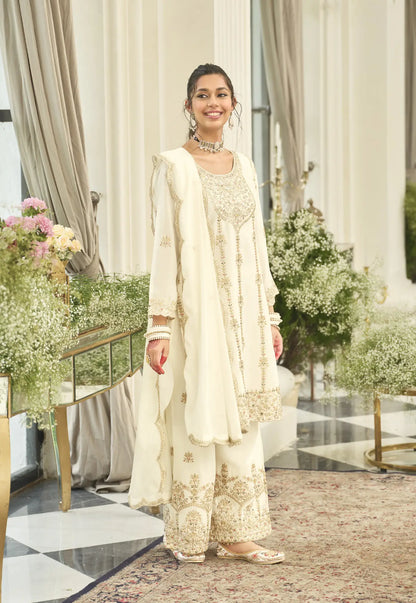 Antique White Chinon Embroidered Salwar Suit