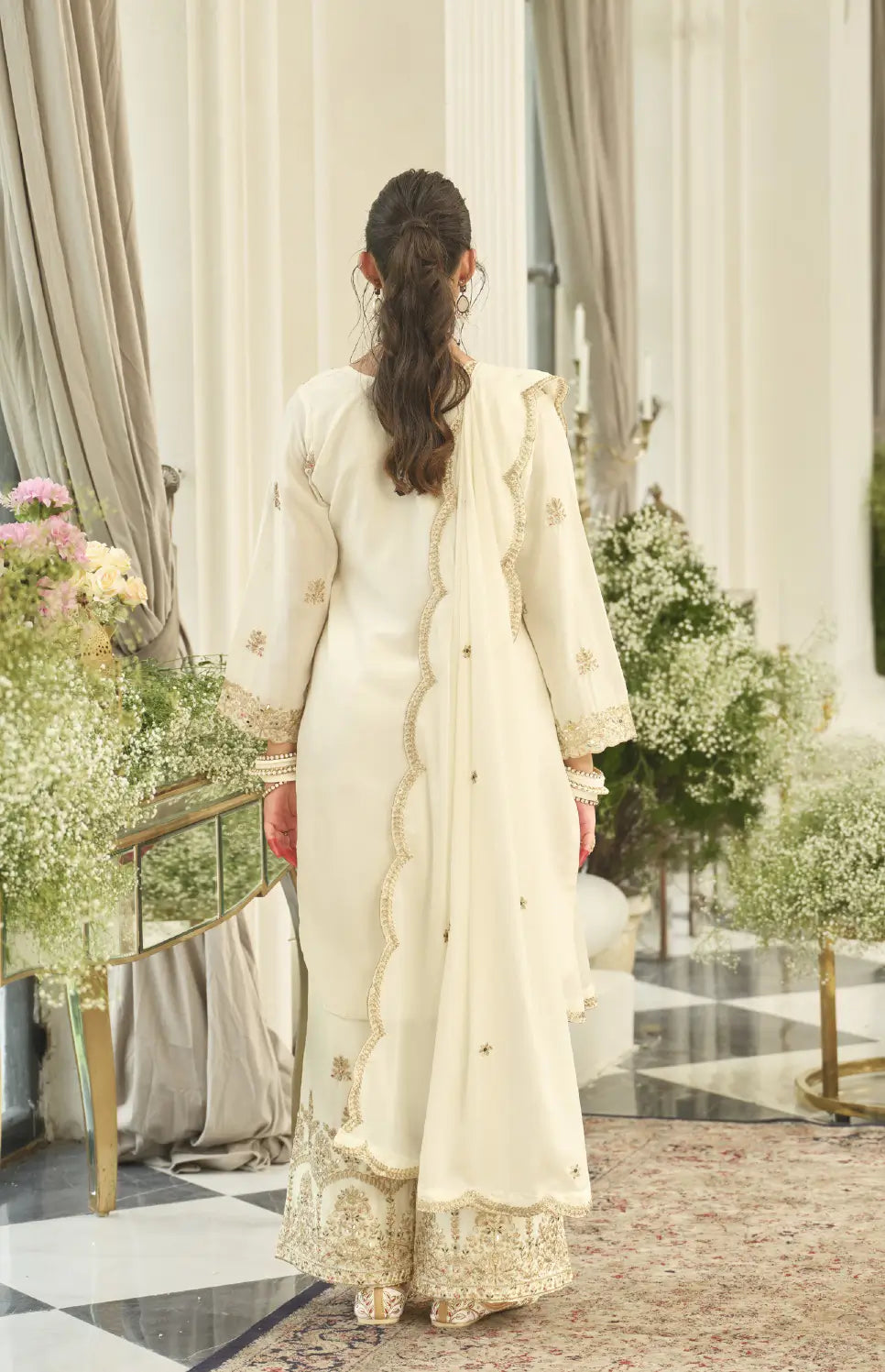 Antique White Chinon Embroidered Salwar Suit