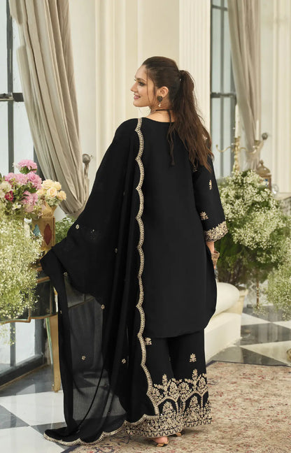 Smoky Black Chinon Embroidered Salwar Suit